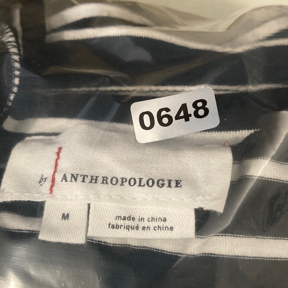 Anthropologie M Black White Striped Mixed Media Long Bell Sleeve Top - Picture 11 of 11